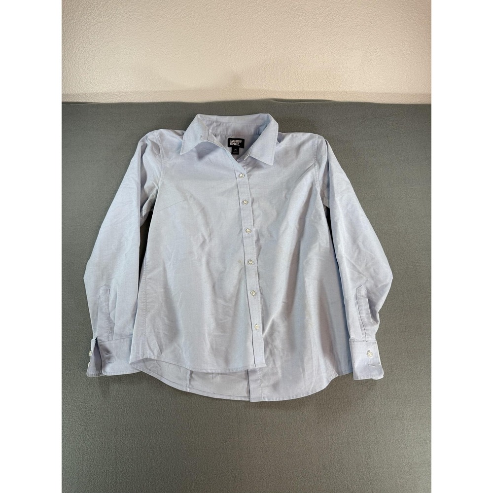Lands' End Shirt Girls 10-12 Blue Long Sleeve Button-Up School‎ Uniform